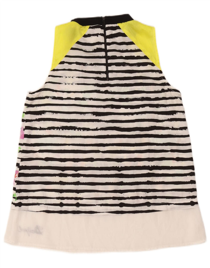 Desigual Womens Sleeveless Blouse Top UK 12 Medium White Striped Polyester