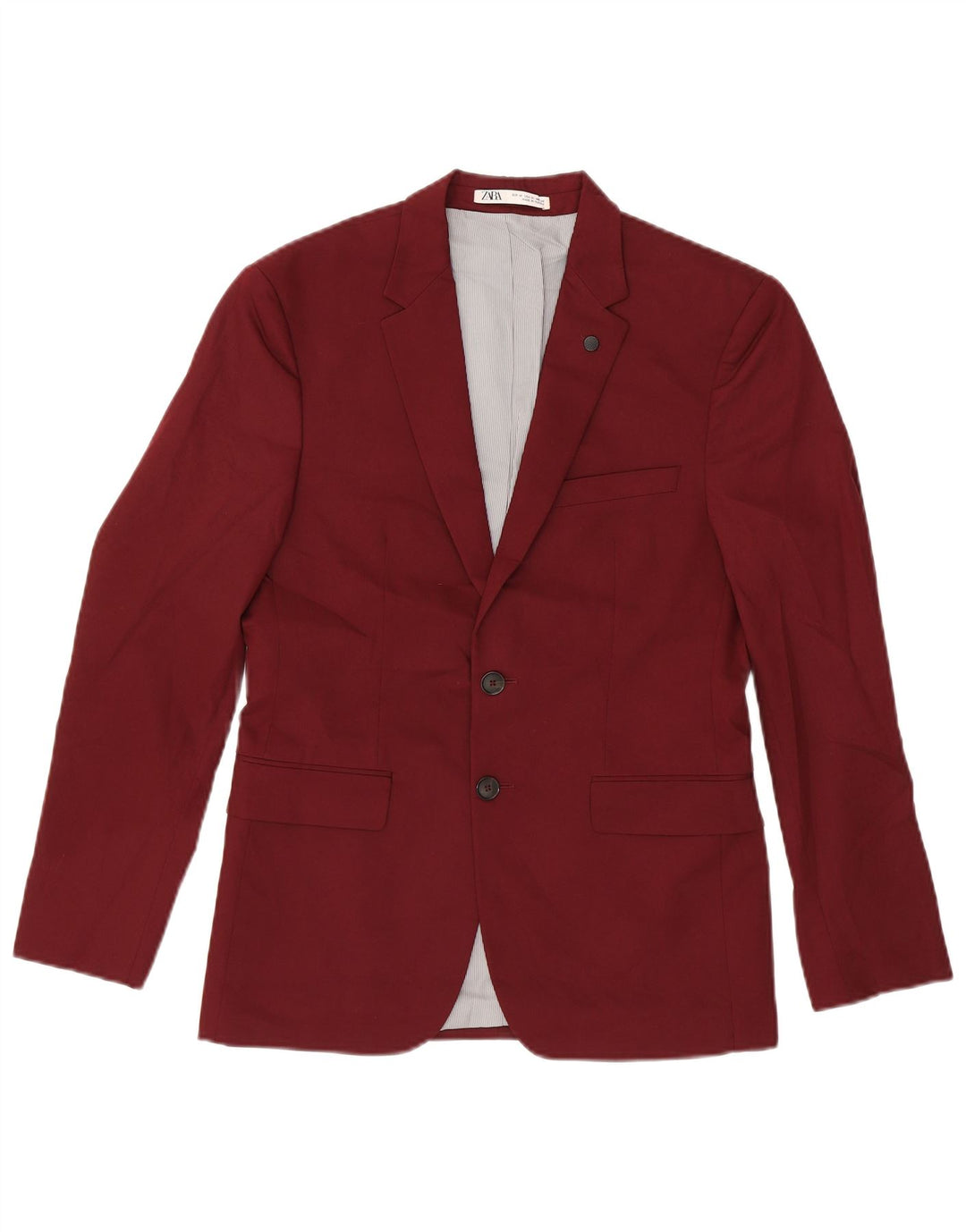 Zara Mens 2 Button Blazer Jacket EU 46 Small Burgundy Viscose