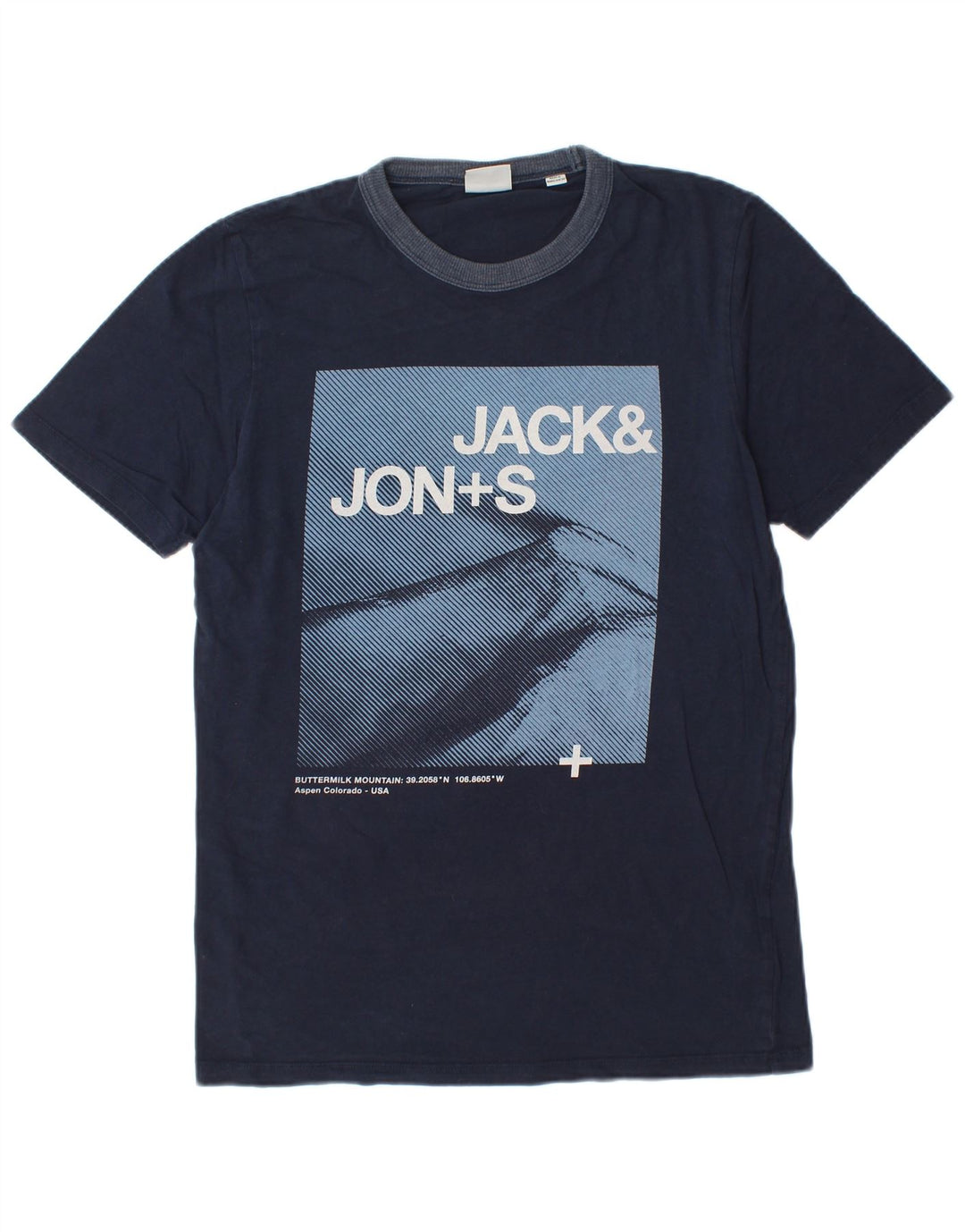 JACK & JONES Mens Graphic T-Shirt Top Medium Navy Blue Cotton