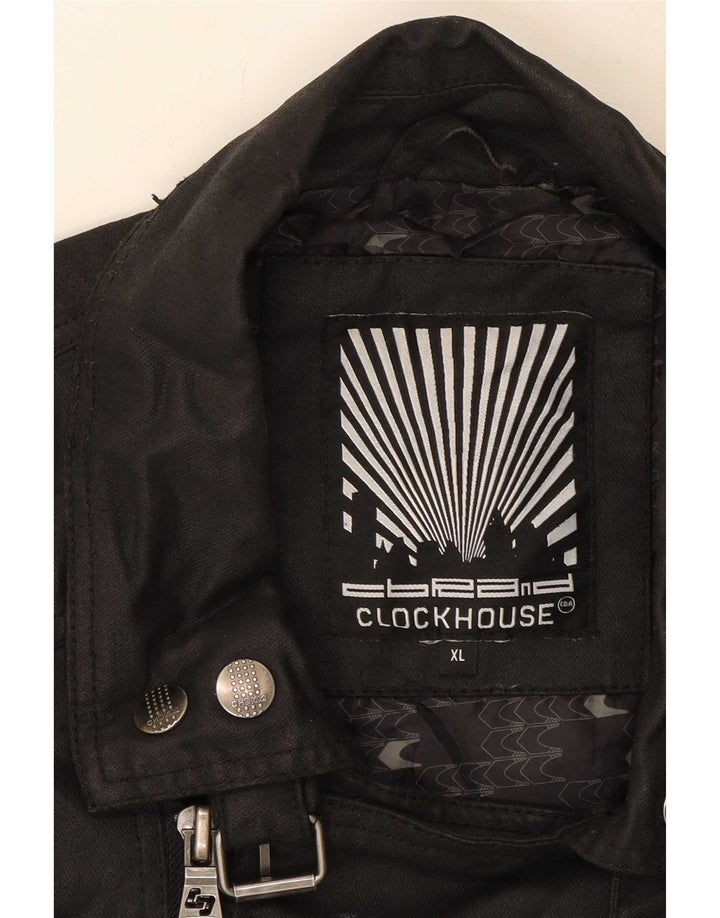 CLOCK HOUSE Mens Biker Jacket UK 42 XL Black Cotton
