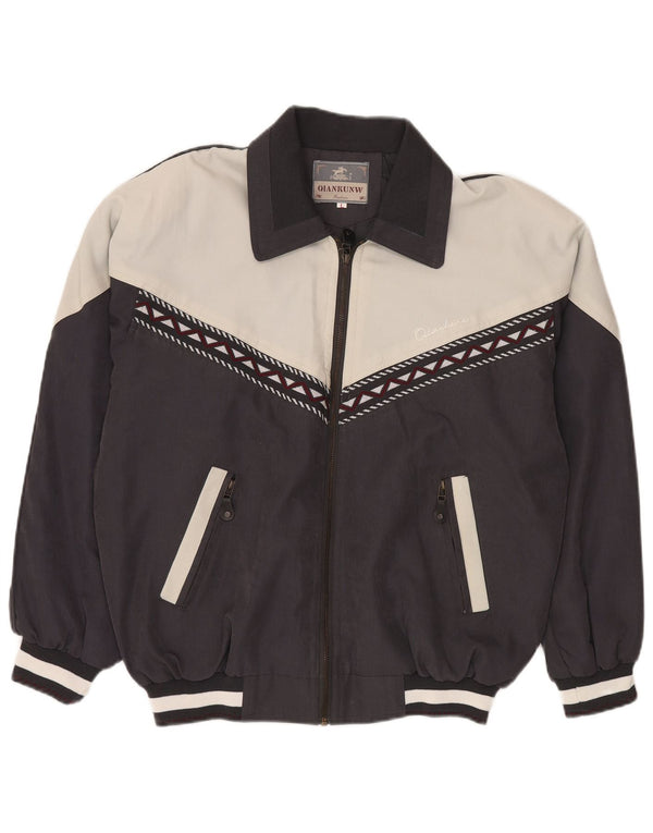 VINTAGE Mens Bomber Jacket UK 40 Large Black Colourblock Polyester