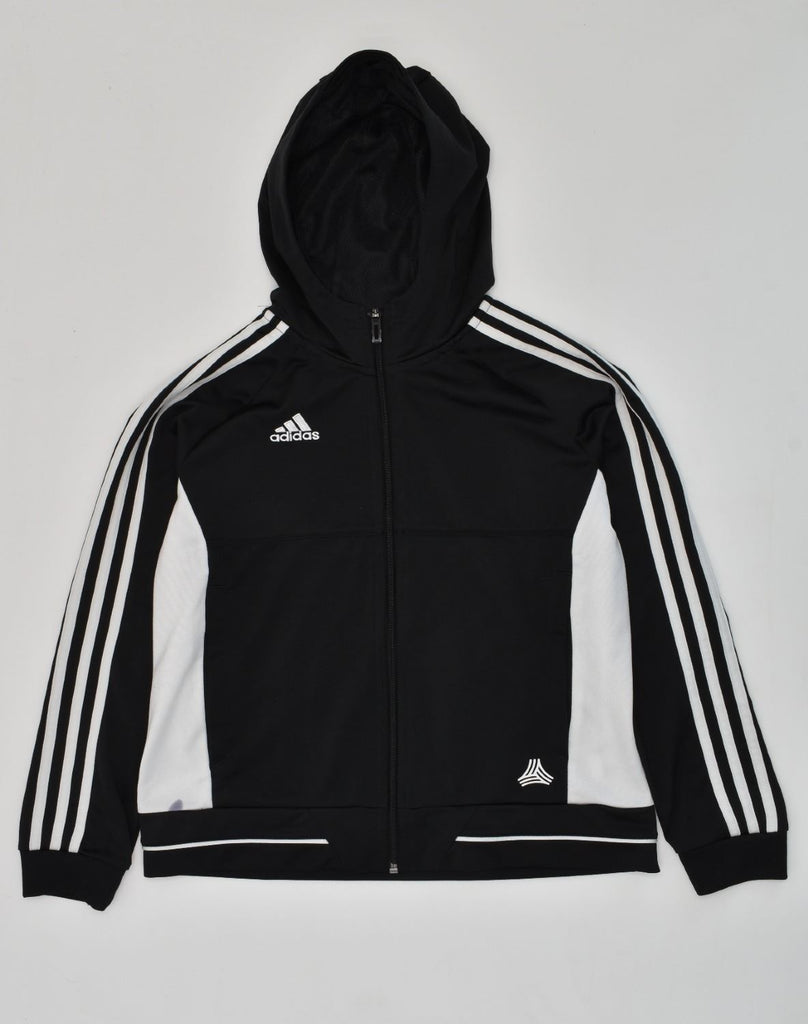 ADIDAS Boys Hooded Tracksuit Top Jacket 11-12 Years Black Colourblock | Vintage Adidas | Thrift | Second-Hand Adidas | Used Clothing | Messina Hembry 