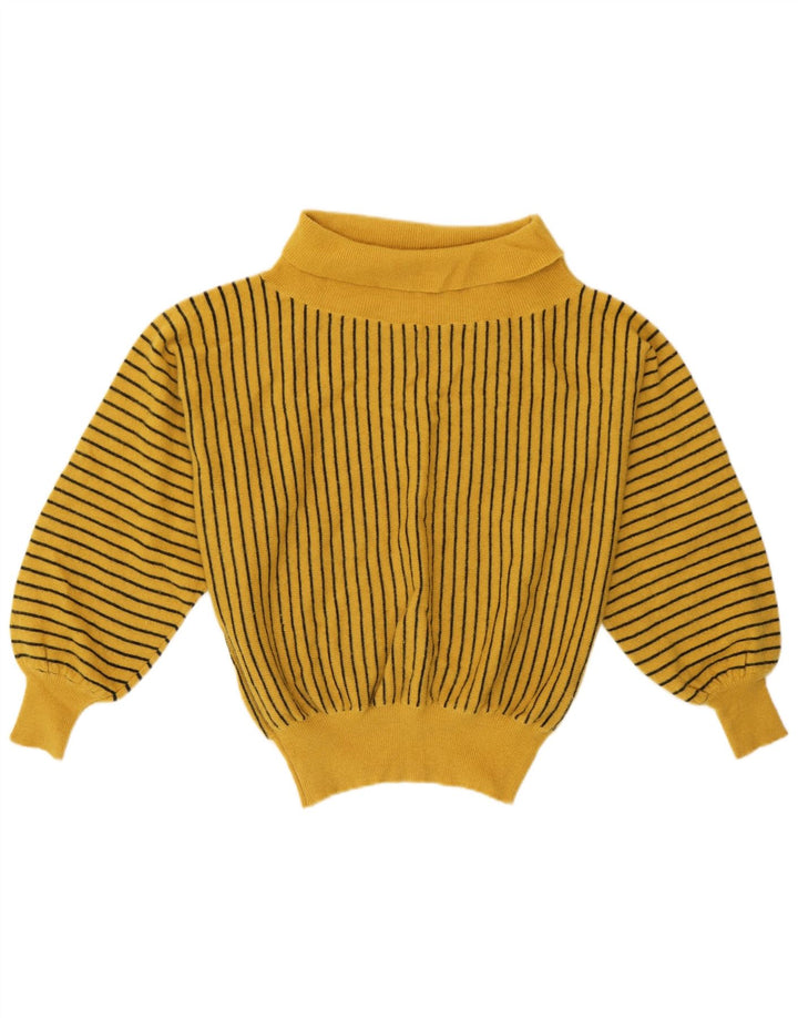 Vintage Womens Roll Neck Jumper Sweater UK 12 Medium Yellow Striped
