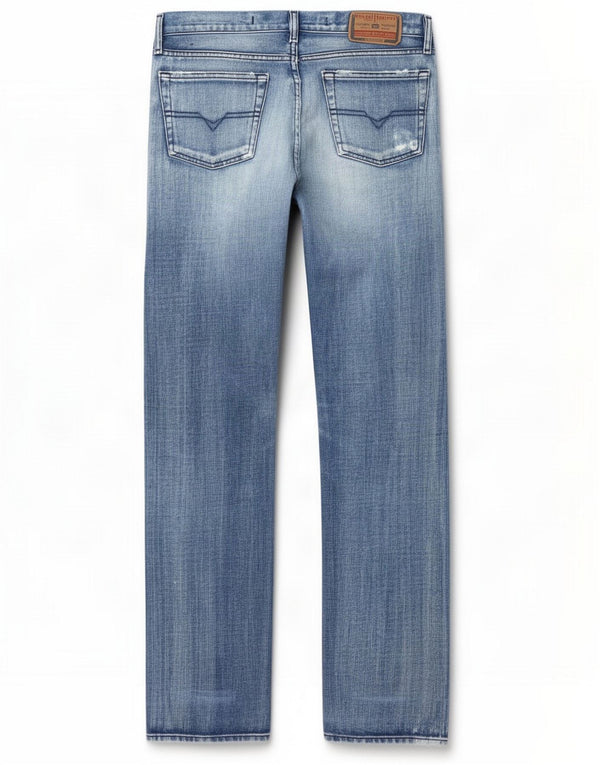 Diesel Mens Distressed Straight Jeans W30 L34 Blue Cotton