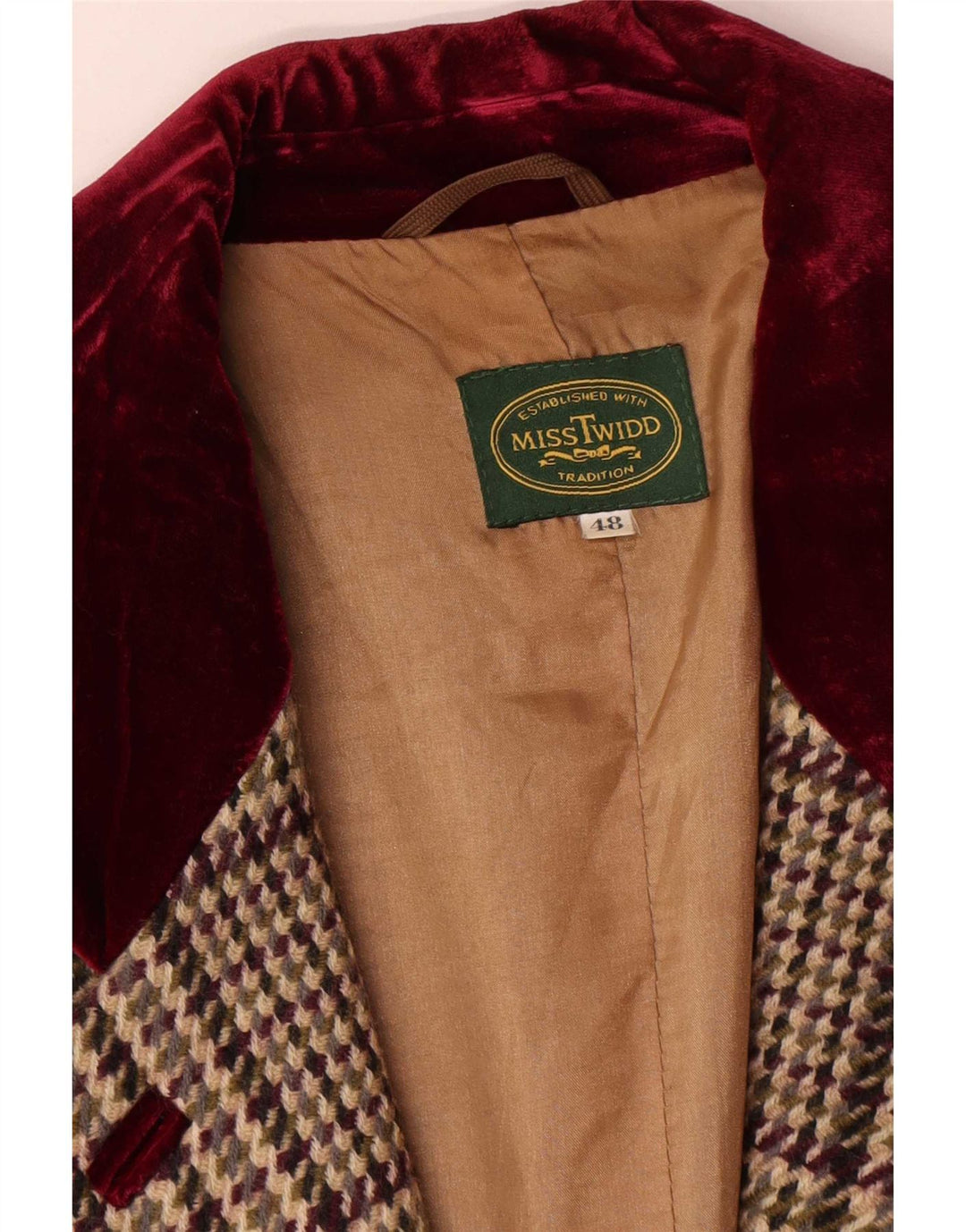 Vintage Womens 3 Button Blazer Jacket IT 48 XL Beige Check Virgin Wool