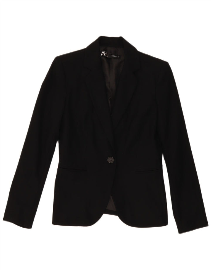Zara Womens 1 Button Blazer Jacket EU 36 XS Black Polyester