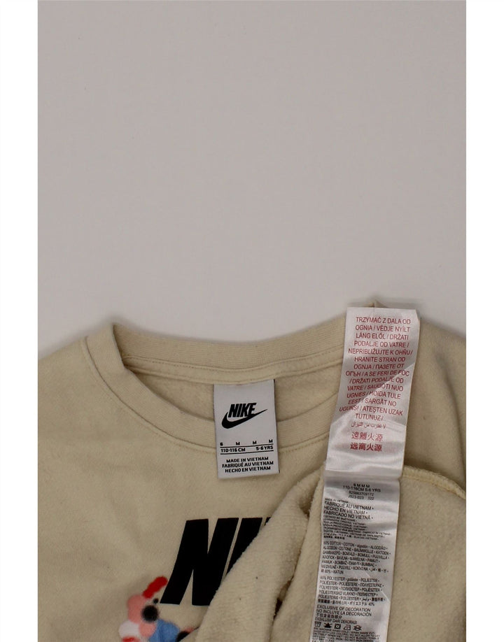 NIKE Girls Graphic Sweatshirt Jumper 5-6 Years Medium Off White Cotton