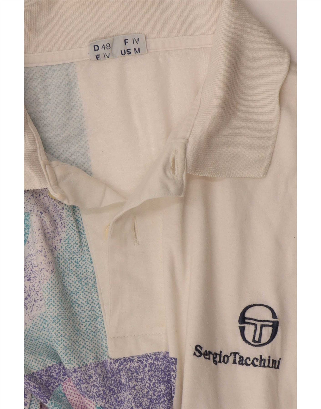 Sergio Tacchini Mens Polo Shirt Medium White Geometric