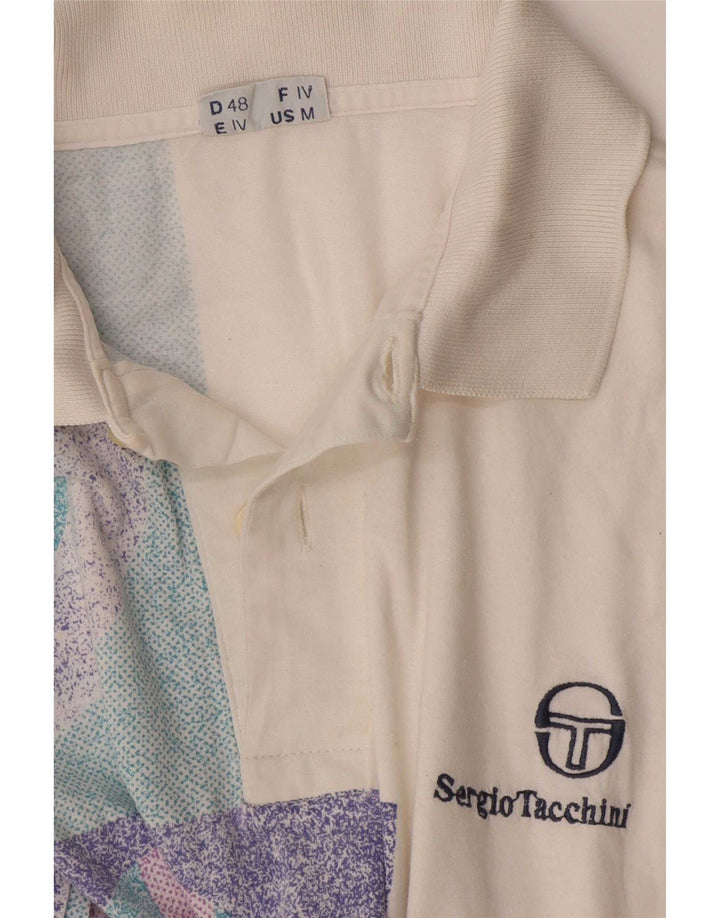 Sergio Tacchini Mens Polo Shirt Medium White Geometric