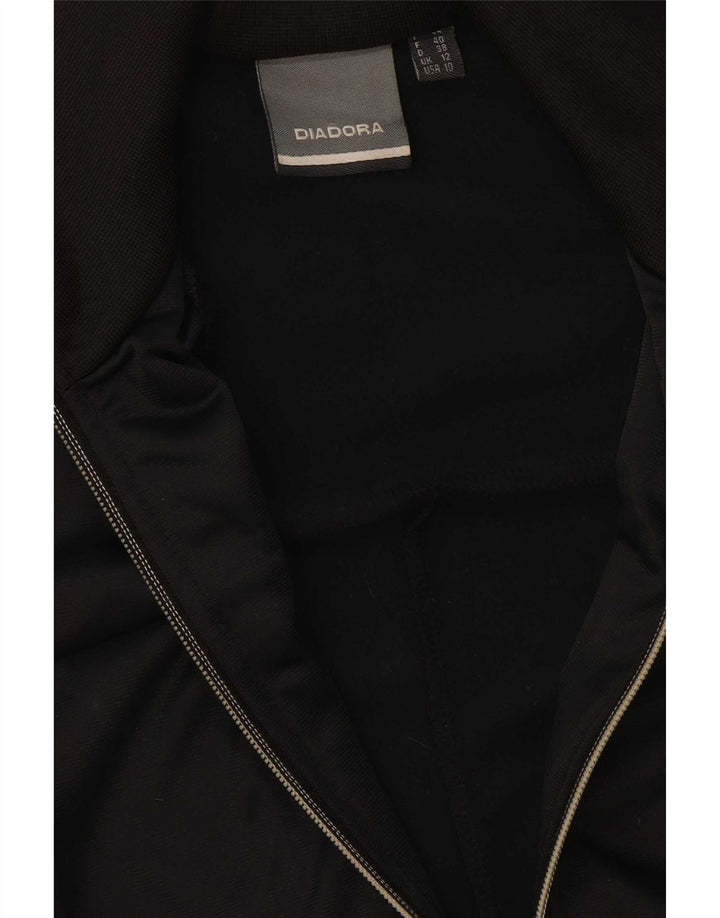 Diadora Womens Graphic Tracksuit Top Jacket UK 12 Medium Black Polyester