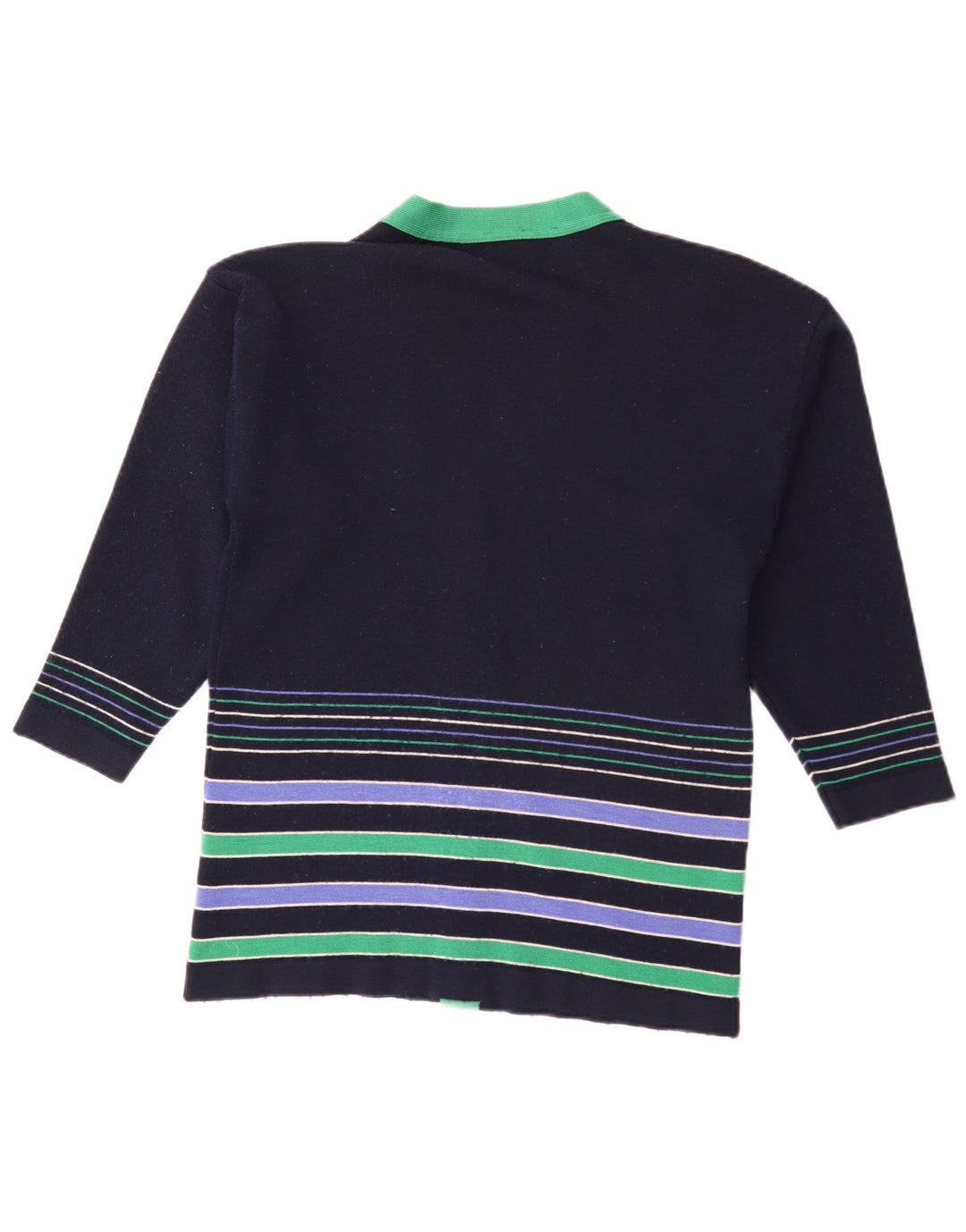 Edinburgh Womens Cardigan Sweater UK 16 Large Navy Blue Striped Wool