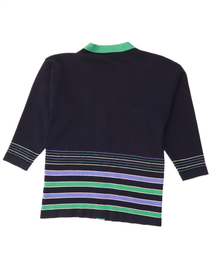 Edinburgh Womens Cardigan Sweater UK 16 Large Navy Blue Striped Wool