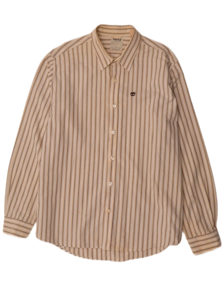 TIMBERLAND Mens Shirt 2XL Beige Striped Cotton