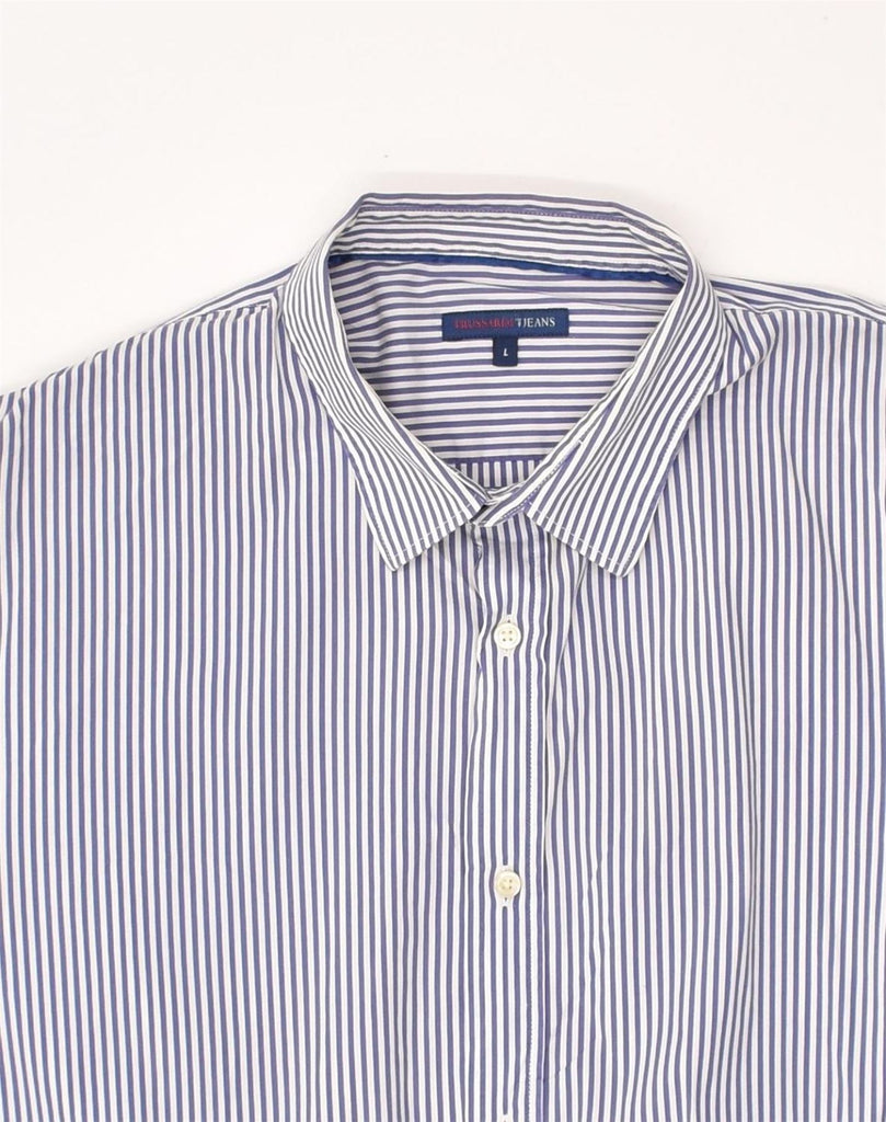 TRUSSARDI JEANS Mens Shirt Large Blue Pinstripe Cotton | Vintage Trussardi Jeans | Thrift | Second-Hand Trussardi Jeans | Used Clothing | Messina Hembry 