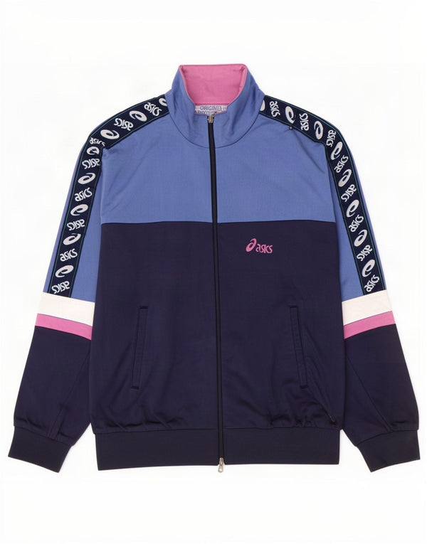 Asics Mens Graphic Tracksuit Top Jacket IT 52 Large Navy Blue Colourblock