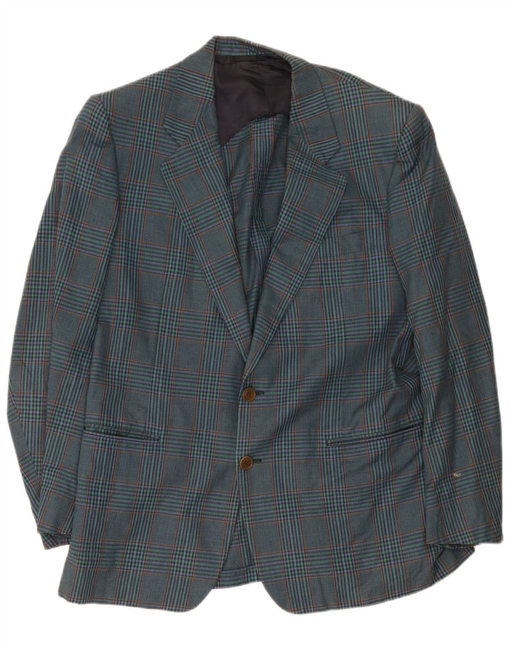 Vintage Mens 2 Button Blazer Jacket IT 52 Large Navy Blue Plaid Cotton