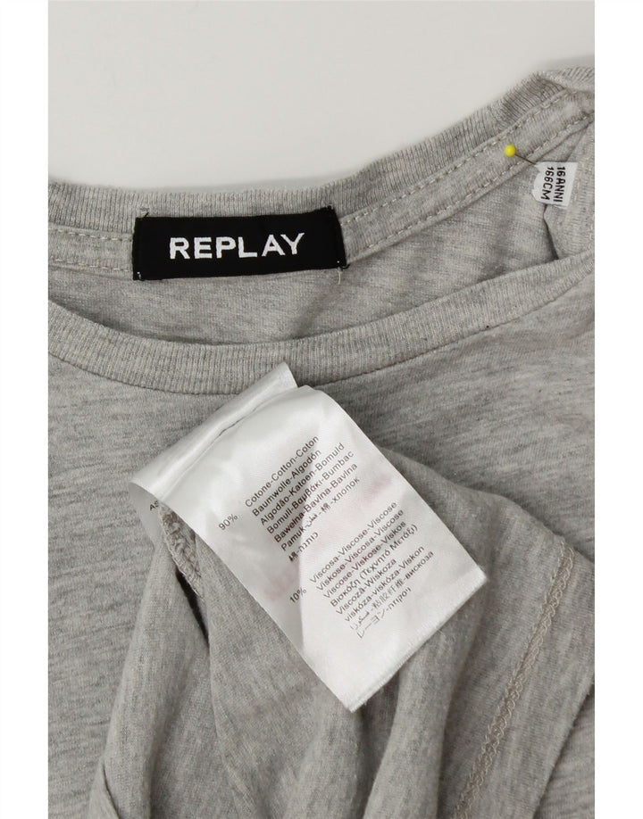 Replay Boys Graphic Top Long Sleeve 15-16 Years Grey Cotton