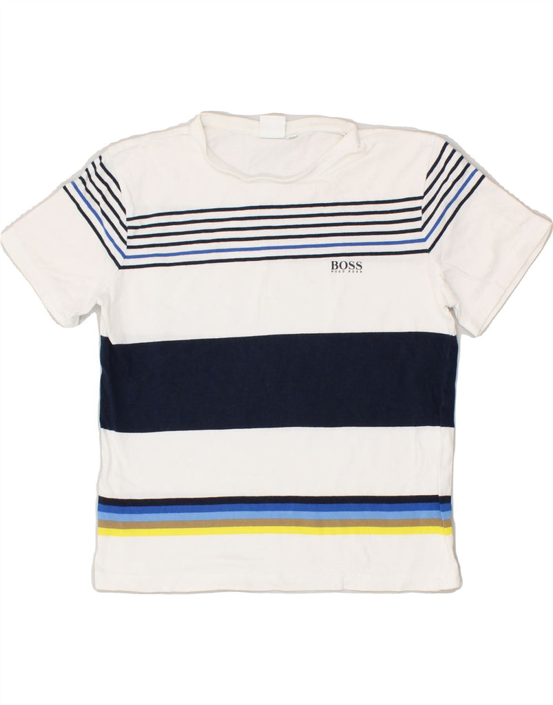 HUGO BOSS Boys T-Shirt Top 9-10 Years White Striped | Vintage Hugo Boss | Thrift | Second-Hand Hugo Boss | Used Clothing | Messina Hembry 