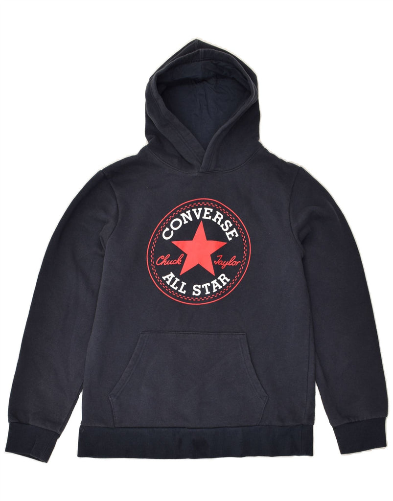 CONVERSE Boys Graphic Hoodie Jumper 13-14 Years XL Navy Blue Cotton | Vintage Converse | Thrift | Second-Hand Converse | Used Clothing | Messina Hembry 