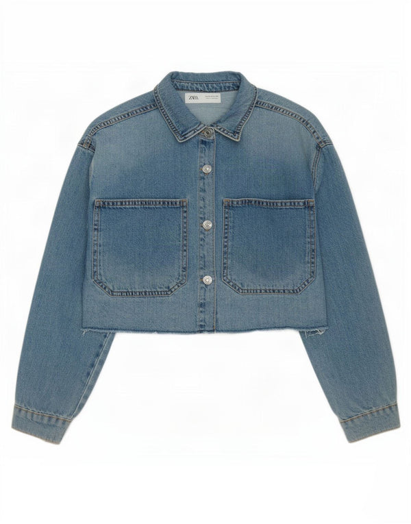 Zara Girls Crop Denim Jacket 11-12 Years Blue Cotton