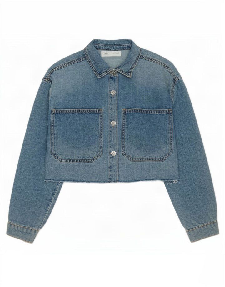 Zara Girls Crop Denim Jacket 11-12 Years Blue Cotton
