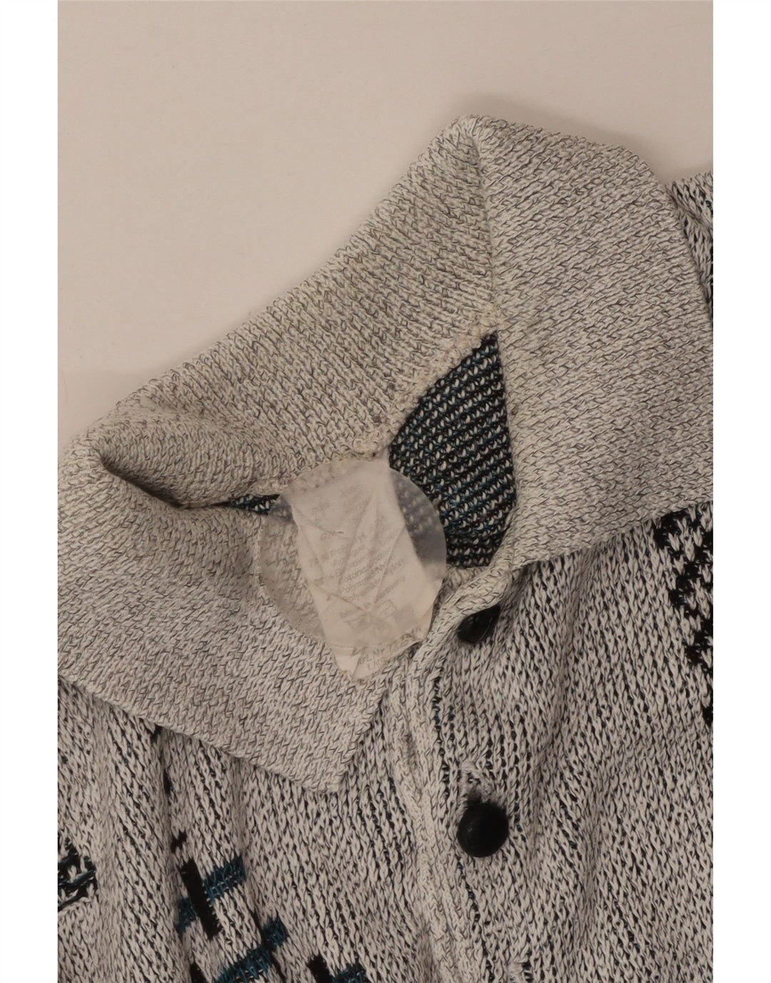 Vintage Mens Polo Neck Jumper Sweater UK 38/40 Medium Grey Geometric