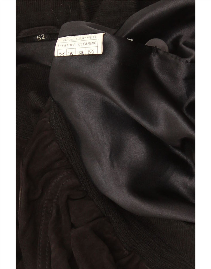 Vintage Mens Suede Bomber Jacket IT 52 XL Black Leather