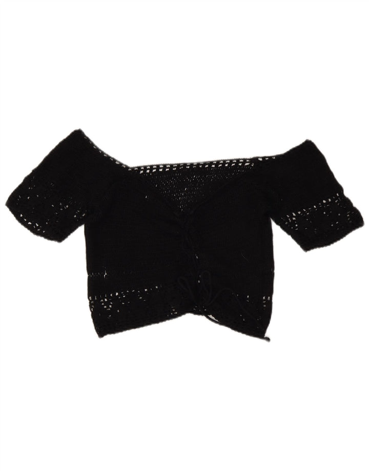 Pull & Bear Womens Crop Crochet Off Shoulder Top UK 14 Medium Black