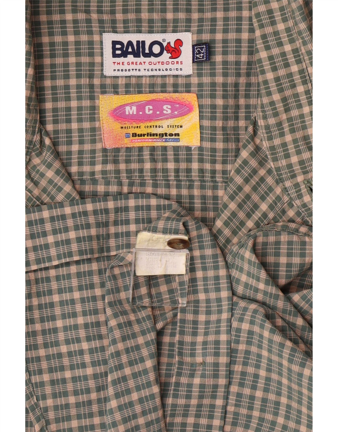 BAILO Mens Short Sleeve Shirt Size 42 Large Green Check Polyamide