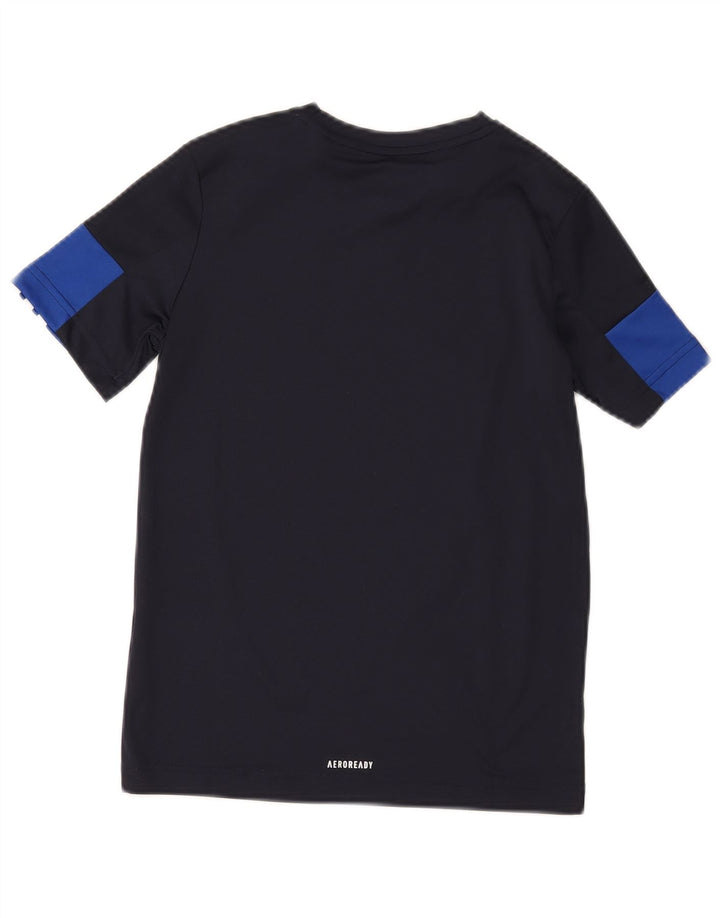 Adidas Boys T-Shirt Top 9-10 Years Navy Blue Colourblock Polyester