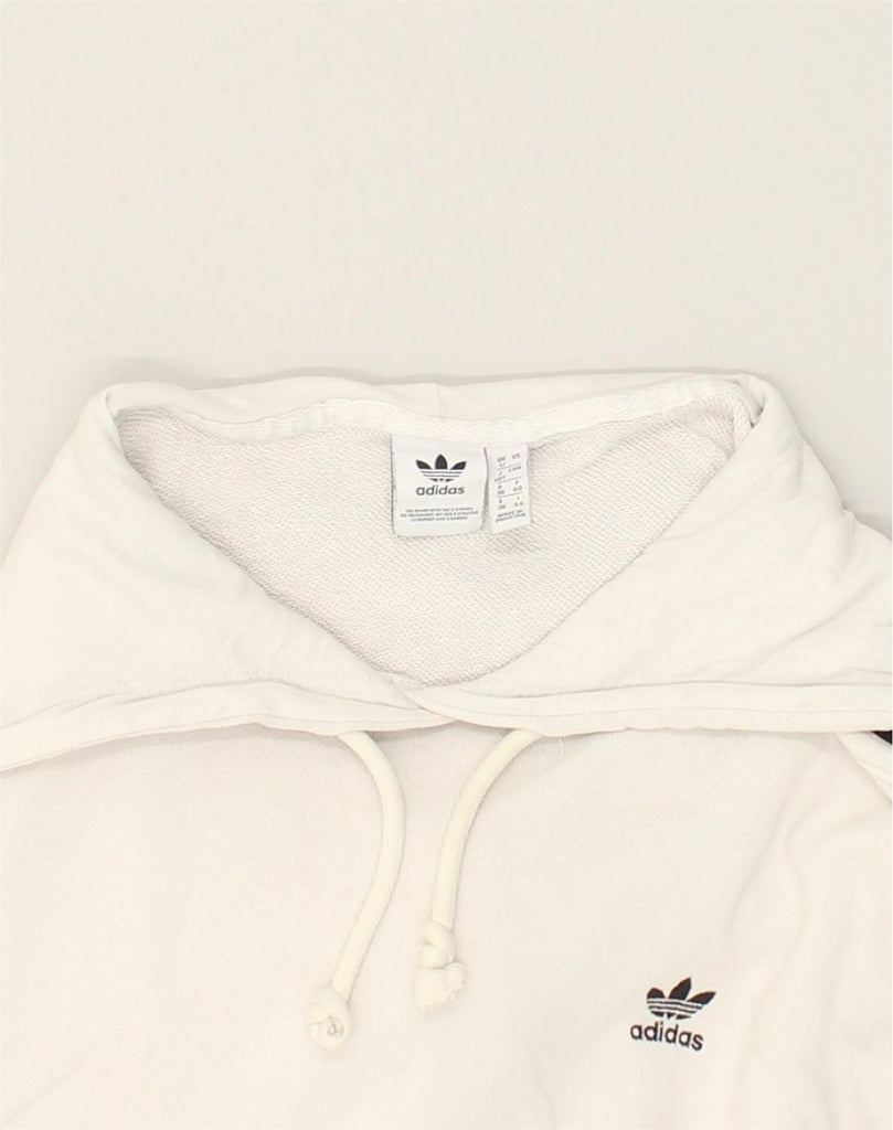 ADIDAS Womens Crop Hoodie Jumper UK 12 Medium Off White Cotton | Vintage Adidas | Thrift | Second-Hand Adidas | Used Clothing | Messina Hembry 