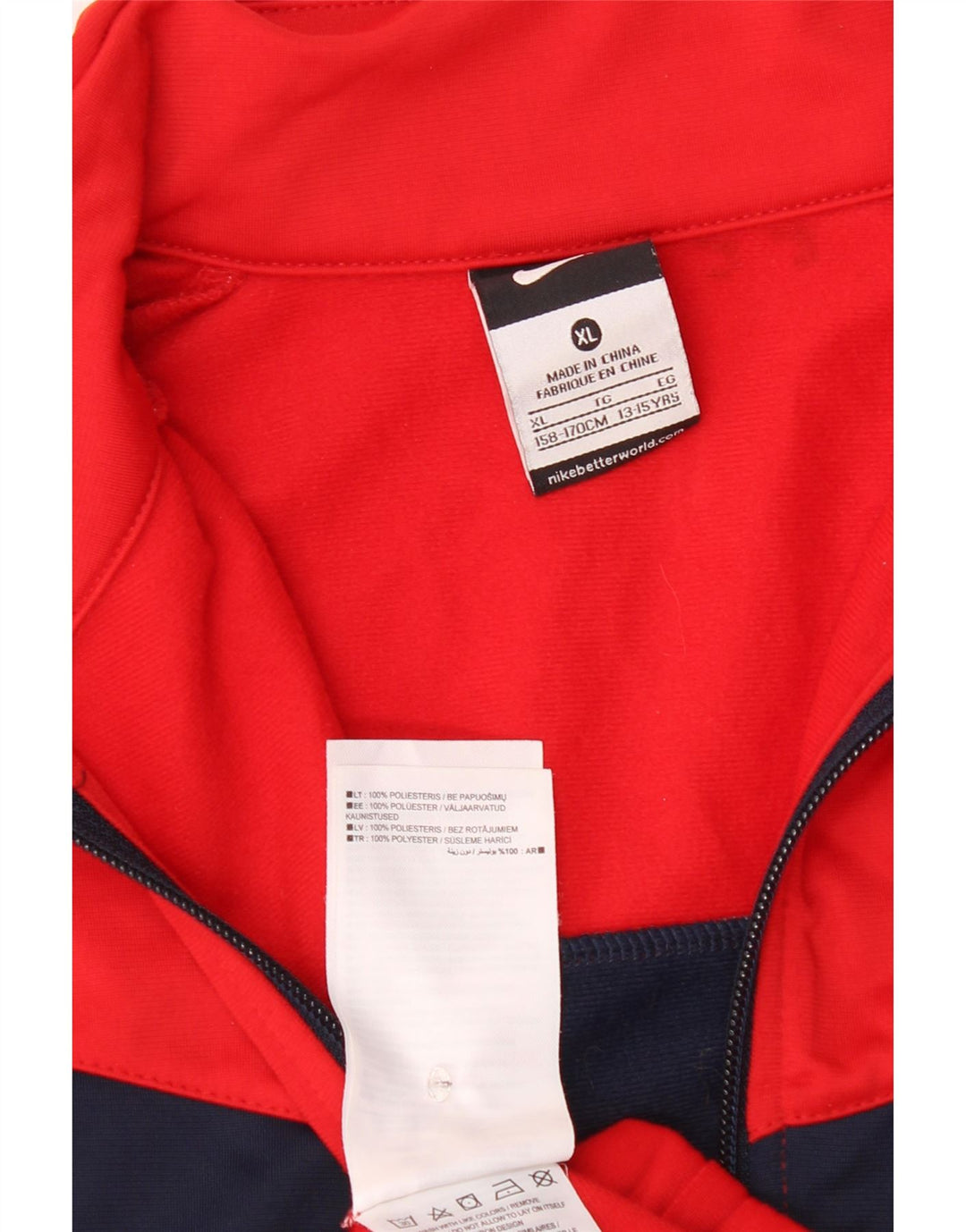 Nike Boys Tracksuit Top Jacket 13-14 Years XL Red Colourblock Polyester