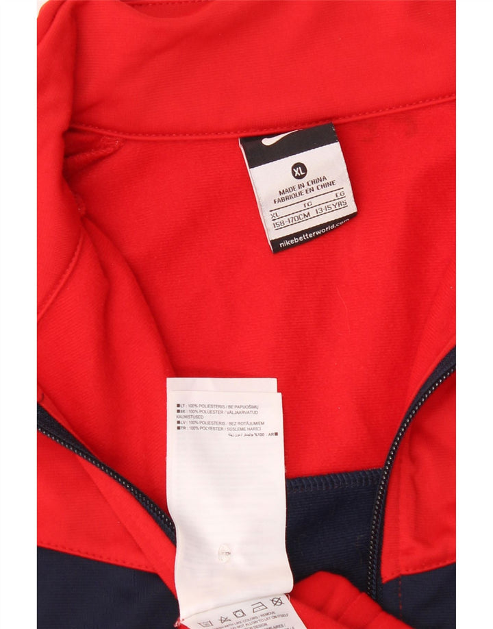 Nike Boys Tracksuit Top Jacket 13-14 Years XL Red Colourblock Polyester