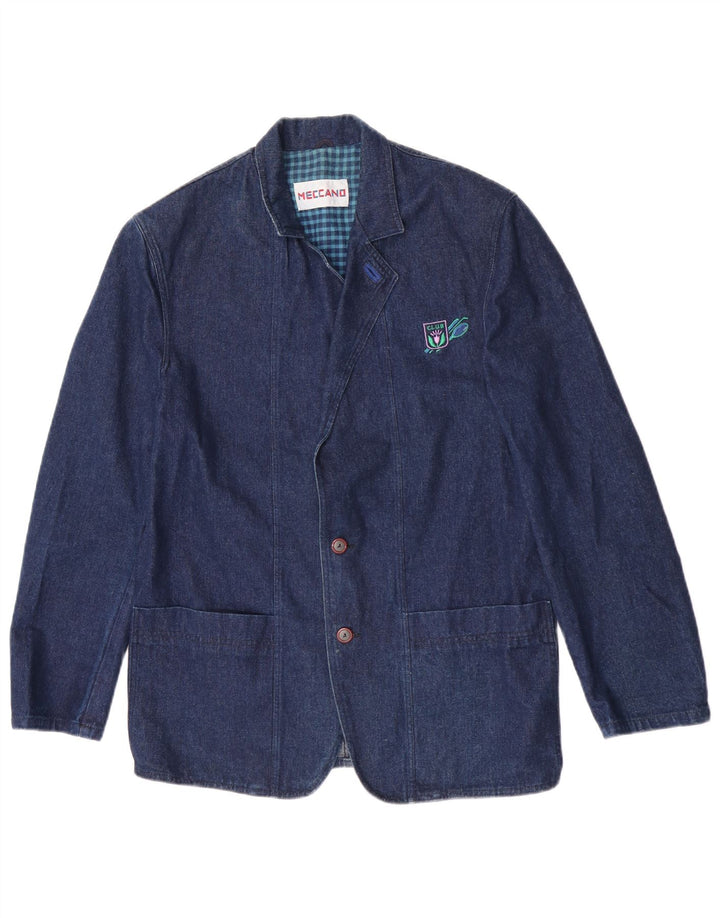 Meccano Mens 2 Button Denim Blazer Jacket UK 38 Medium Navy Blue Cotton