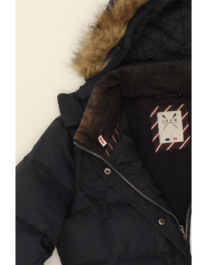 CREW CLOTHING Womens Hooded Padded Jacket UK 12 Medium Navy Blue Nylon Vintage Crew Clothing and Second-Hand Crew Clothing from Messina Hembry 