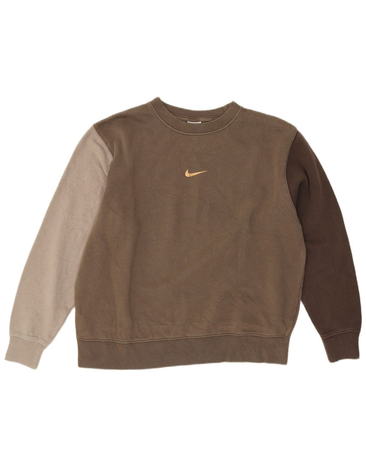 Nike Womens Oversized Sweatshirt Jumper UK 14 Medium Brown Colourblock