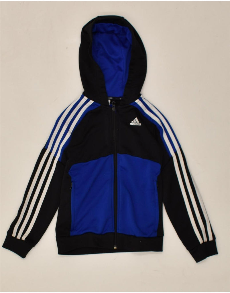 ADIDAS Boys Zip Hoodie Sweater 7-8 Years Black Colourblock Polyester | Vintage Adidas | Thrift | Second-Hand Adidas | Used Clothing | Messina Hembry 