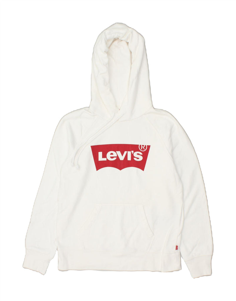 LEVI'S Womens Graphic Hoodie Jumper UK 6 XS White Cotton | Vintage Levi's | Thrift | Second-Hand Levi's | Used Clothing | Messina Hembry 