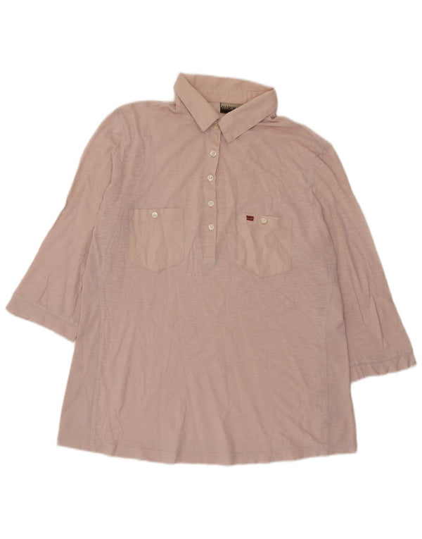 Napapijri Womens 3/4 Sleeve Polo Shirt UK 14 Medium Pink