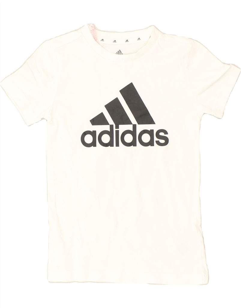 ADIDAS Girls Graphic T-Shirt Top 9-10 Years White Cotton | Vintage Adidas | Thrift | Second-Hand Adidas | Used Clothing | Messina Hembry 