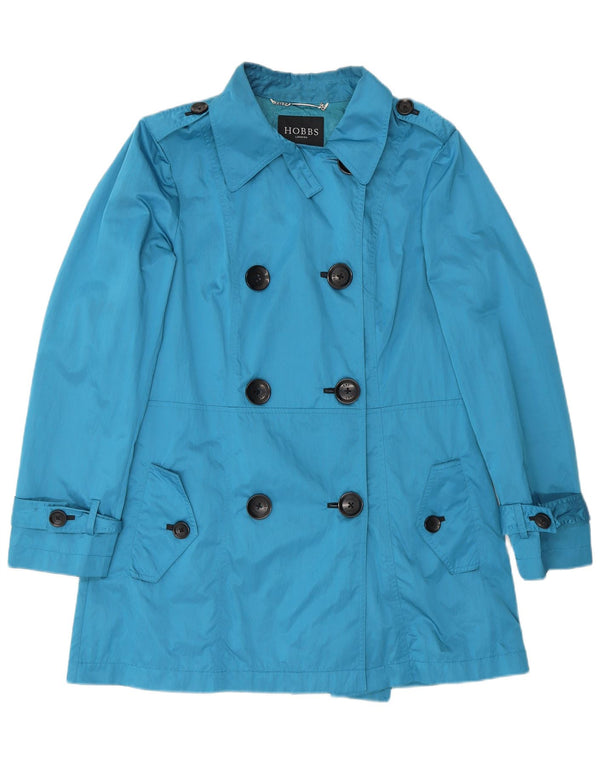 Hobbs Womens Short Double Breasted Trench Coat UK 12 Medium Blue Polyester