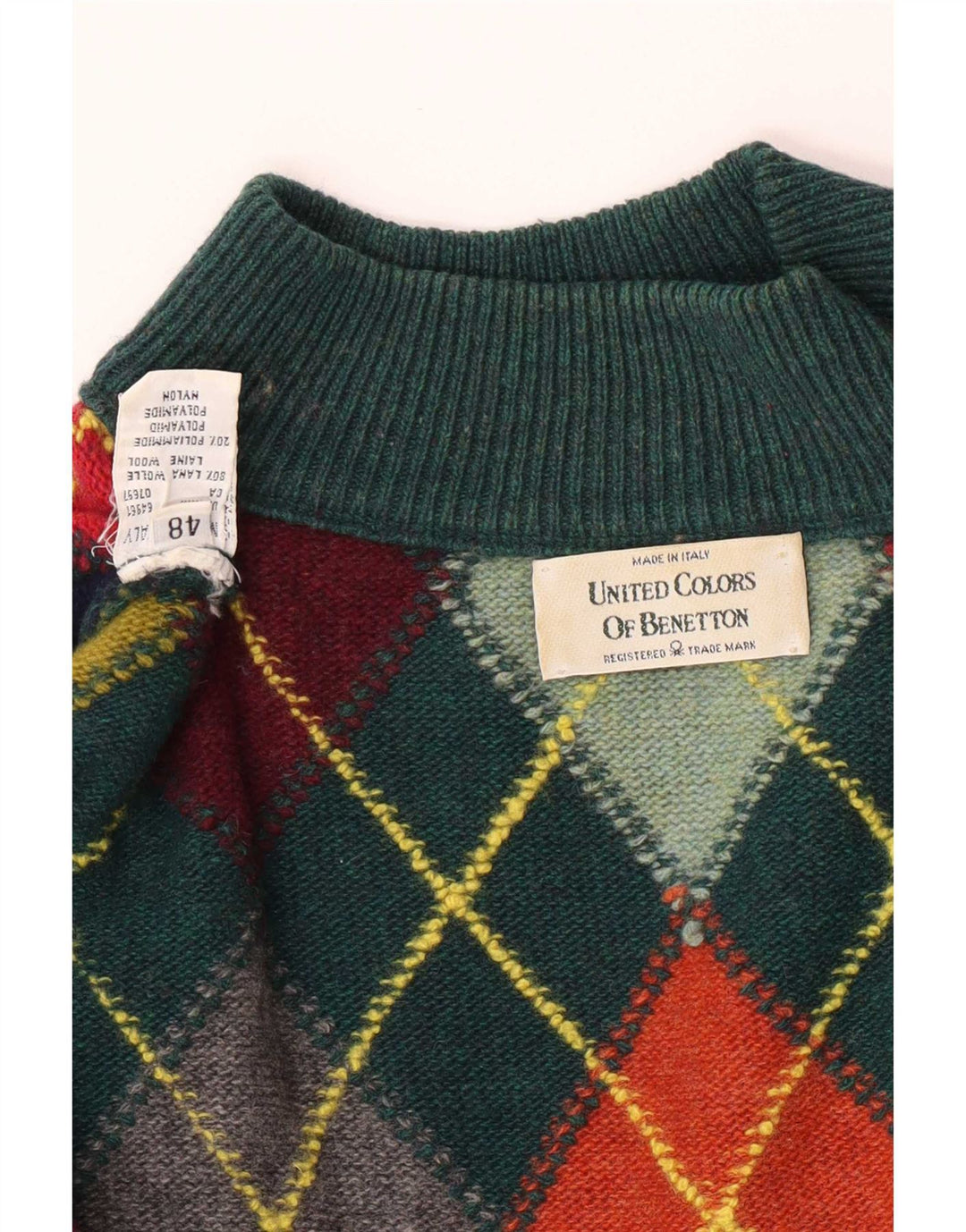 Benetton Womens Oversized Turtle Neck Jumper Sweater IT 48 XL Green