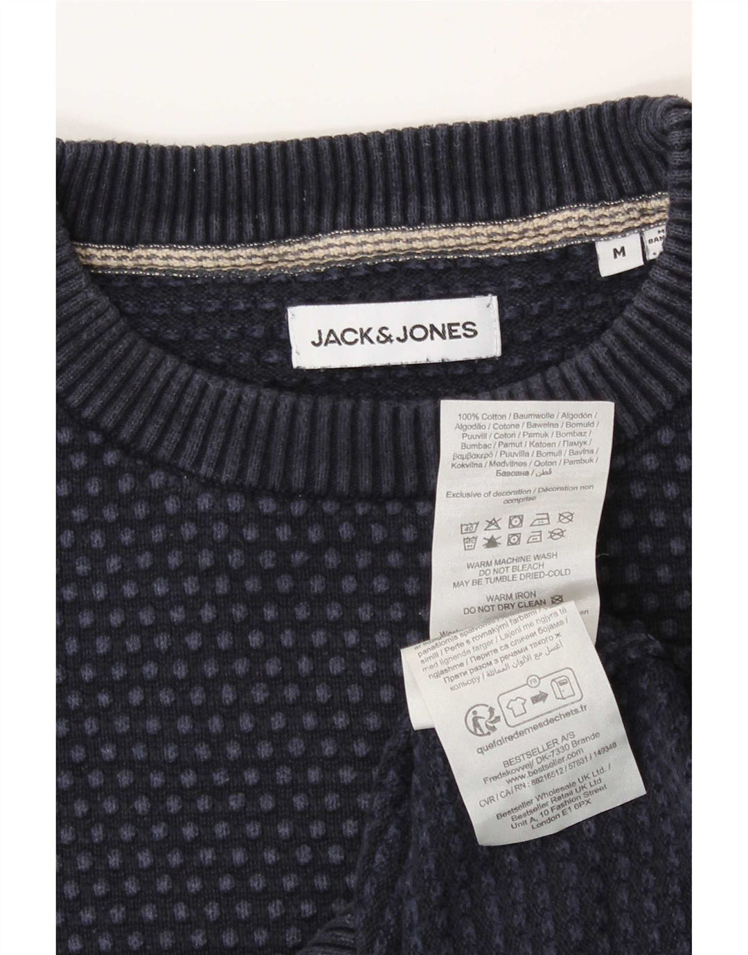 Jack & Jones Mens Crew Neck Jumper Sweater Medium Navy Blue Polka Dot