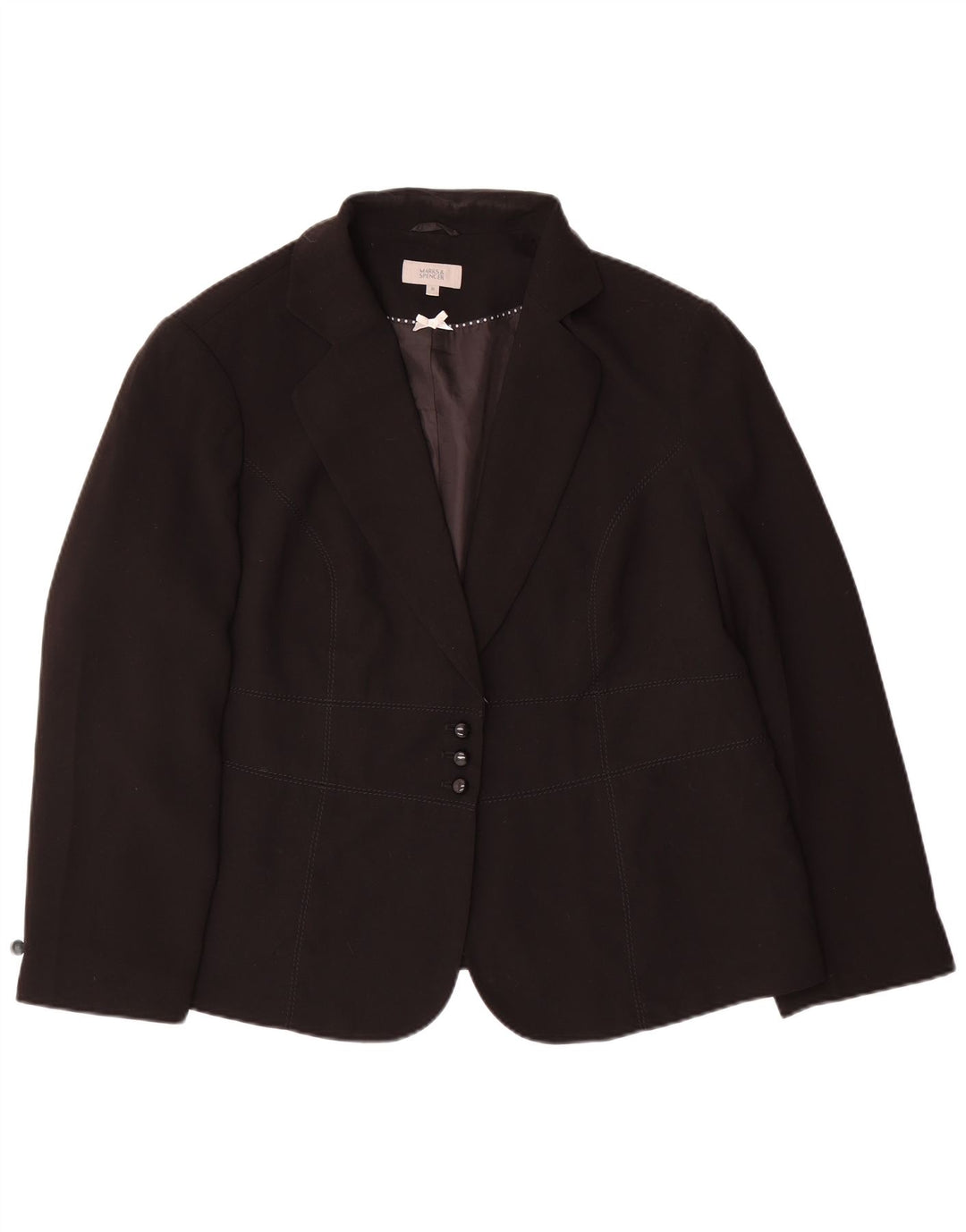 Marks & Spencer Womens 3 Button Blazer Jacket UK 20 2XL  Black Polyester