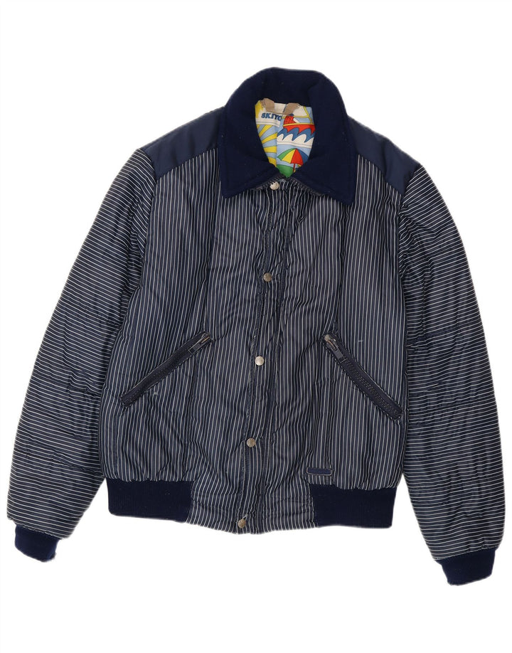 Vintage Mens Graphic Padded Jacket UK 40 Large Navy Blue Pinstripe
