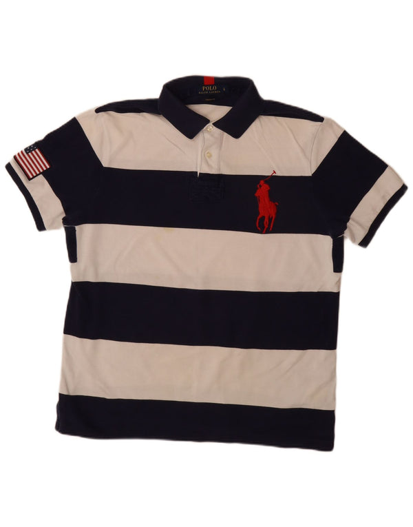 Polo Ralph Lauren Mens Graphic Polo Shirt Large Navy Blue Striped