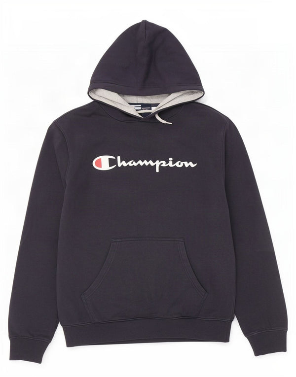 Champion Mens Graphic Hoodie Jumper Medium Navy Blue Cotton