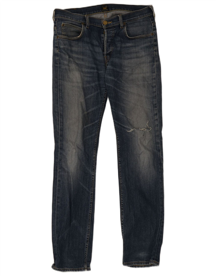 Lee Mens Powell Distressed Slim Jeans W32 L34 Blue Cotton