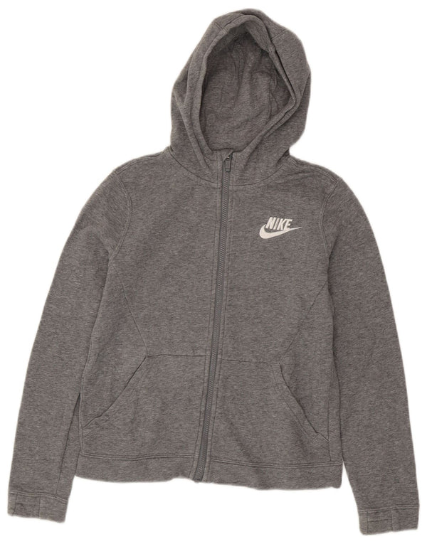 Nike Girls Zip Hoodie Sweater 12-13 Years Large Grey Cotton