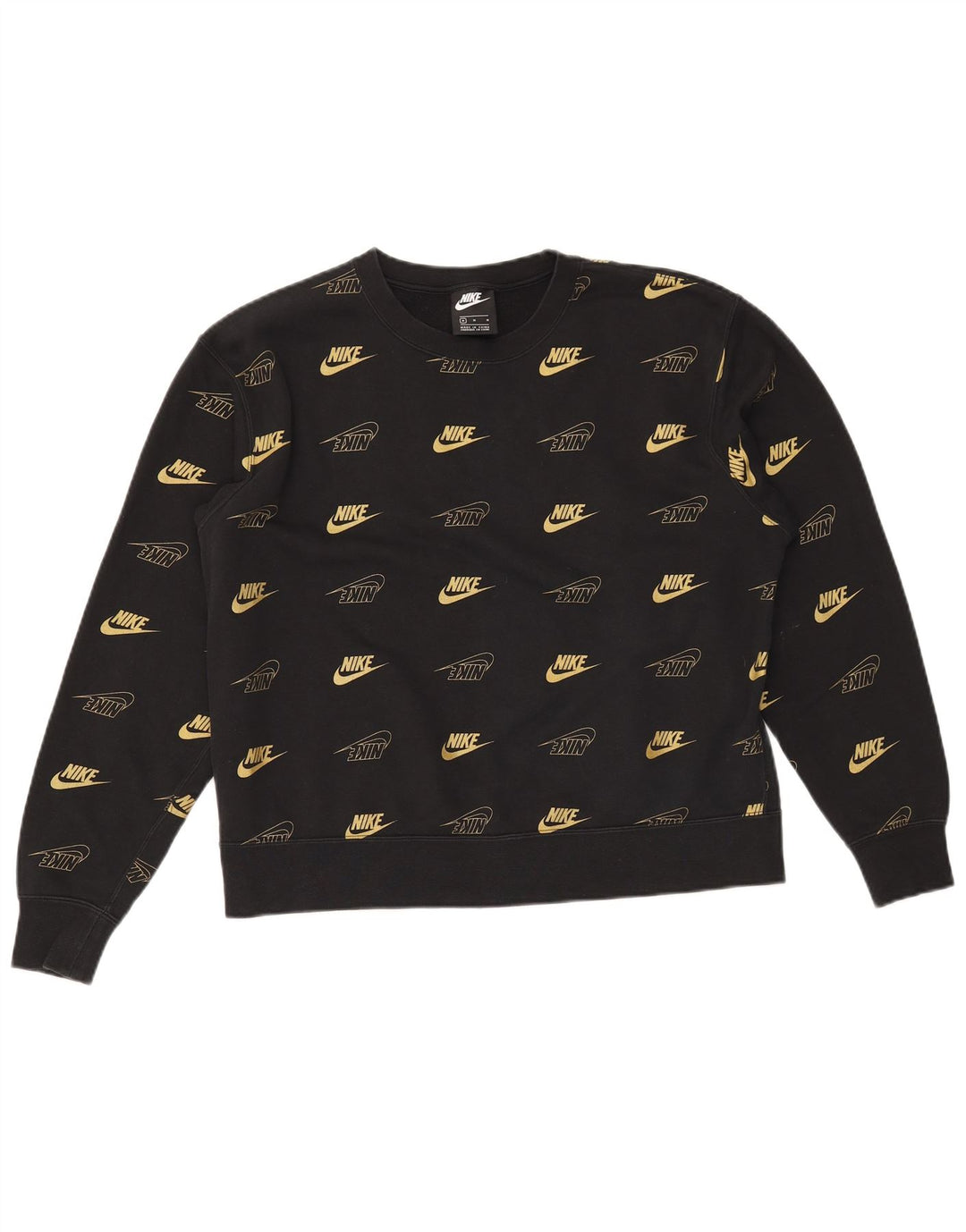 NIKE Womens Graphic Sweatshirt Jumper UK 14 Medium Black Cotton